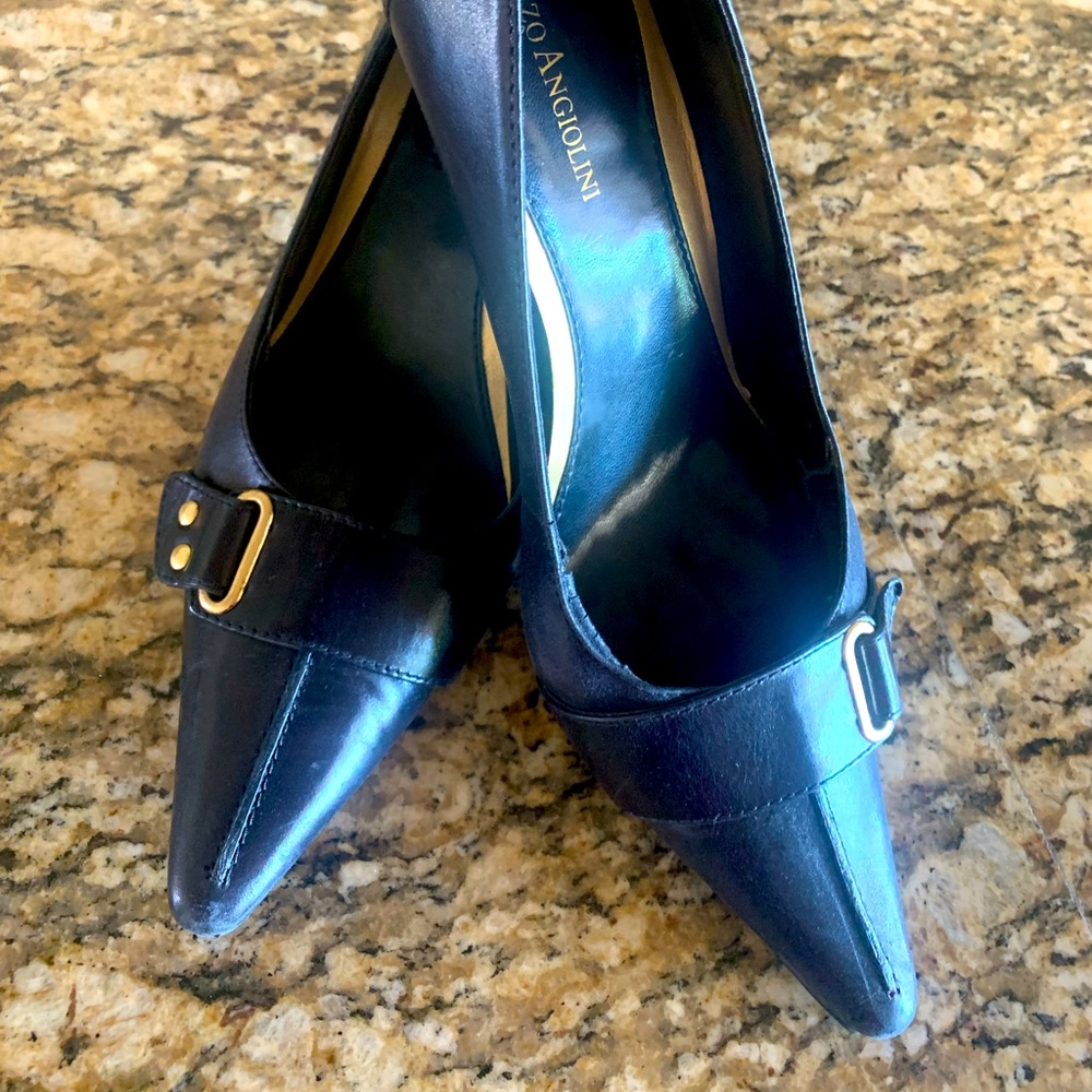 Enzo Angiolini dark navy pointy-toe pumps.